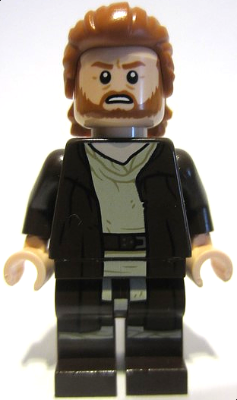 Obi-Wan Kenobi - Dark Brown Robe, Dark Orange Mid-Length Hair with Ruffled Back Star wars Lego Minifigure