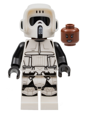 mperial Scout Trooper - Female, Dual Molded Helmet, Reddish Brown Head, Open Mouth Smirk Lego minifigure Star Wars Media 1 of 2
